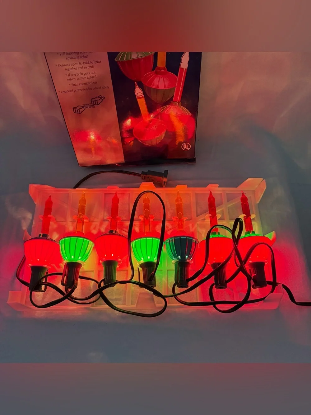 Holiday Time Vintage Red & Green Bubble String Light Set 7 Count Working